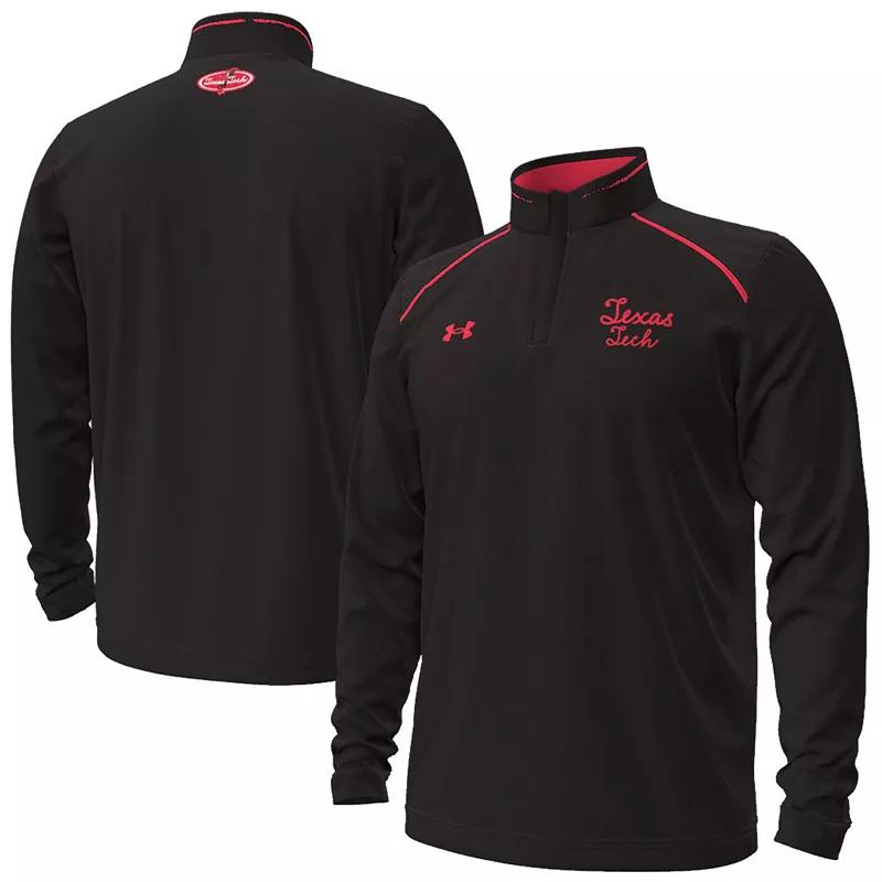 Men's Under Armour Black Texas Tech Red Raiders Throwback Cursive Quarter-Zip Pullover Top,  Product Image