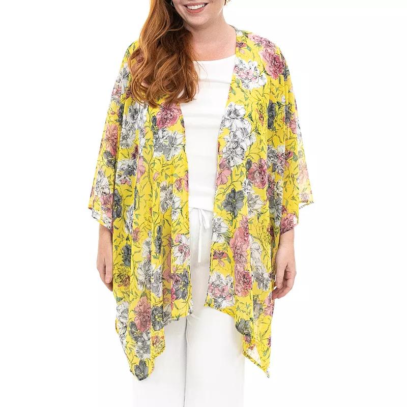 Womens Nina Leonard Floral Open-Front Kimono Product Image
