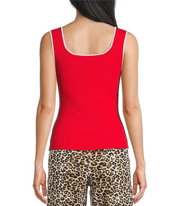 Skies Are Blue Knit V-Neck Sleeveless Contrast Trim Tank Product Image