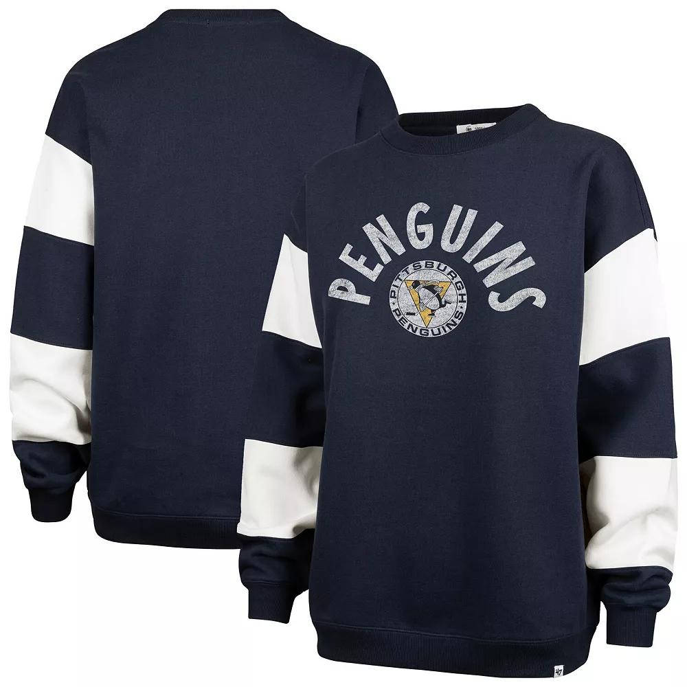 Women's '47 Navy Pittsburgh Penguins Eephus Barred Pullover Sweatshirt,  Product Image