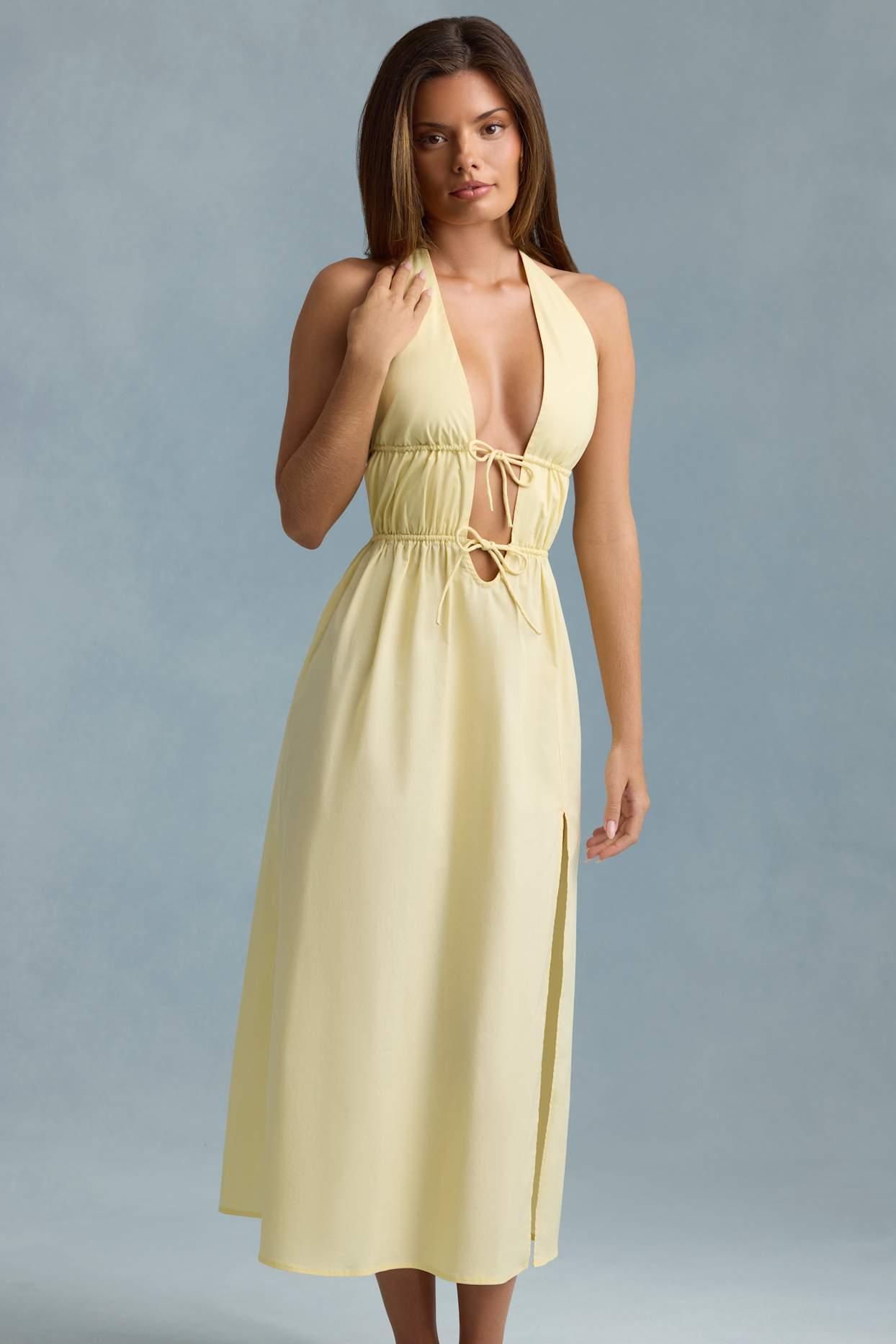 Backless Cotton-Poplin Maxi Dress in Lemon Yellow Product Image