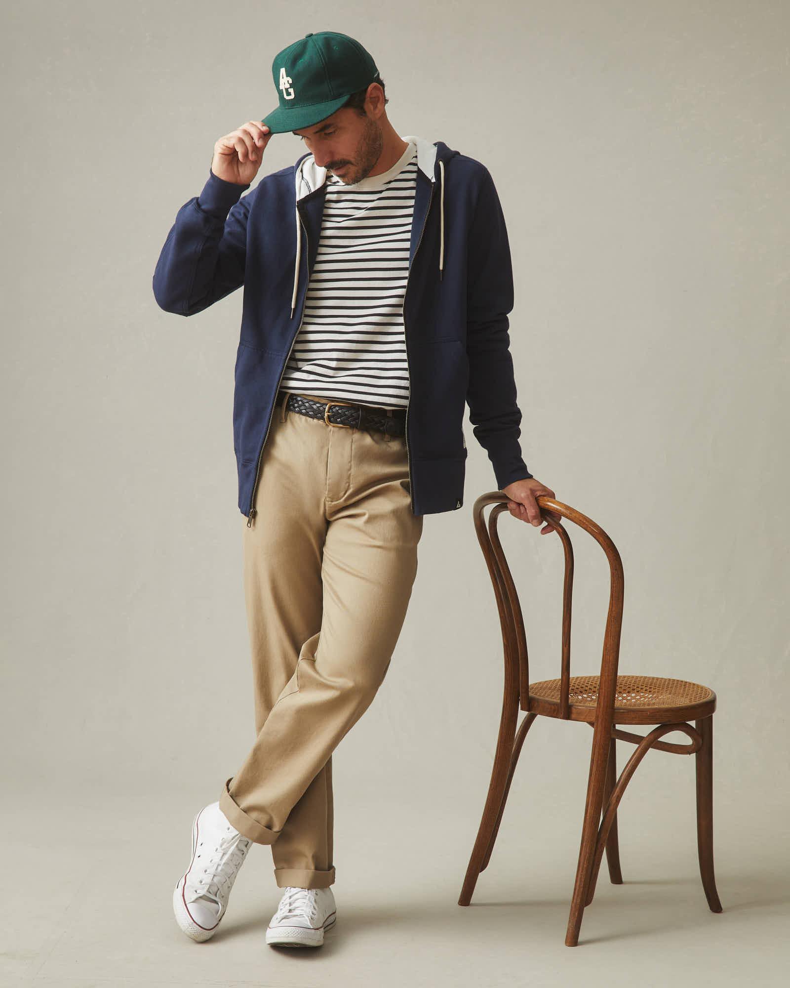 Men's Standard Crew Long Sleeve Tee - Navy Stripe Male Product Image