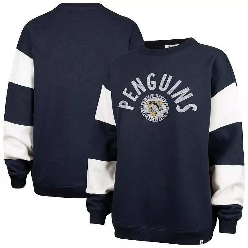 Women's '47 Navy Pittsburgh Penguins Eephus Barred Pullover Sweatshirt,  Product Image