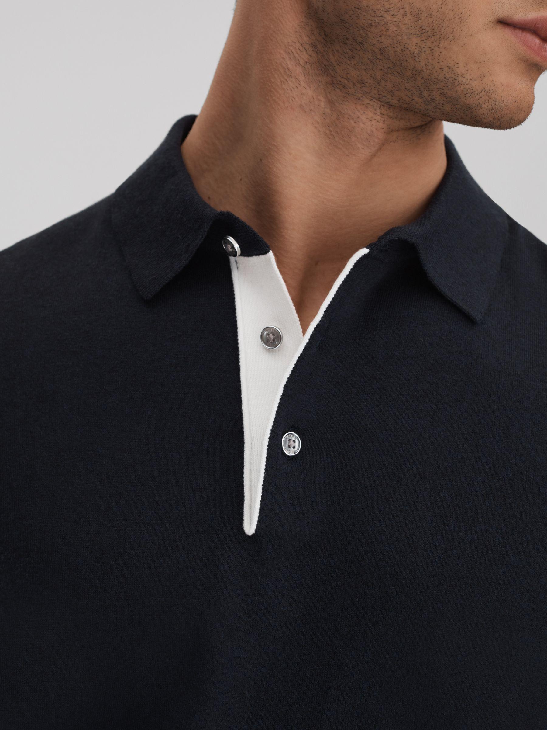 Cotton Blend Contrast Polo Shirt in Navy Product Image