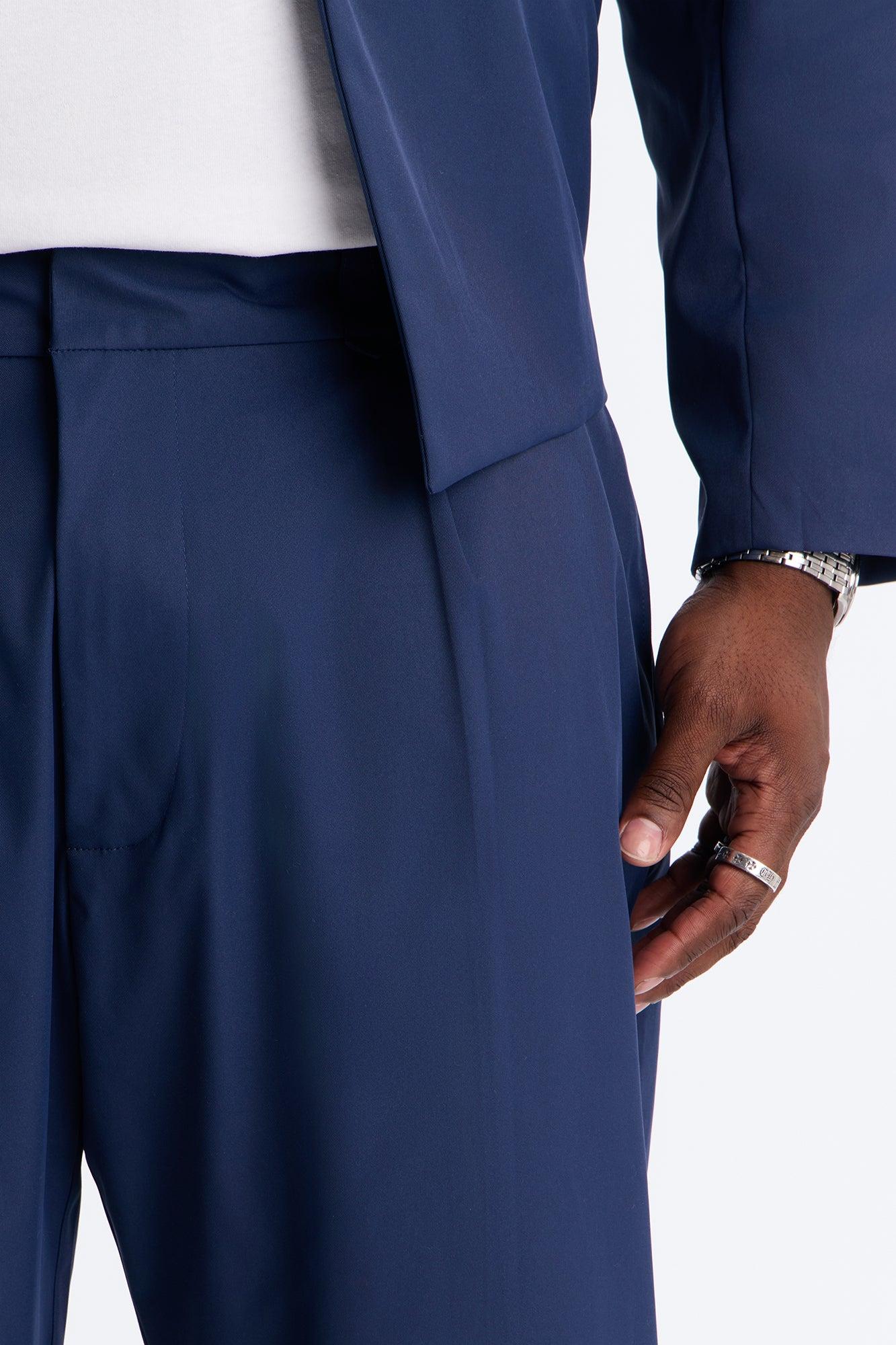 Relaxed Straight Heirloom Pleated Trouser - Navy Male Product Image