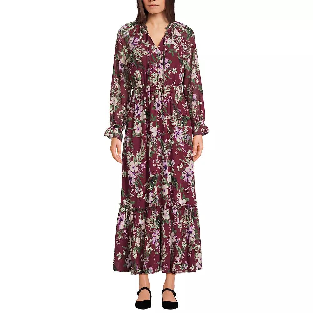 Women's Lands' End Chiffon Midi Dress, Size: Medium, Aubergine Flower Product Image