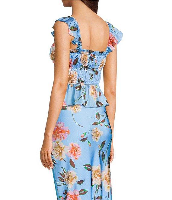 GB Woven Blue Floral Print Coordinating Satin Tank Product Image