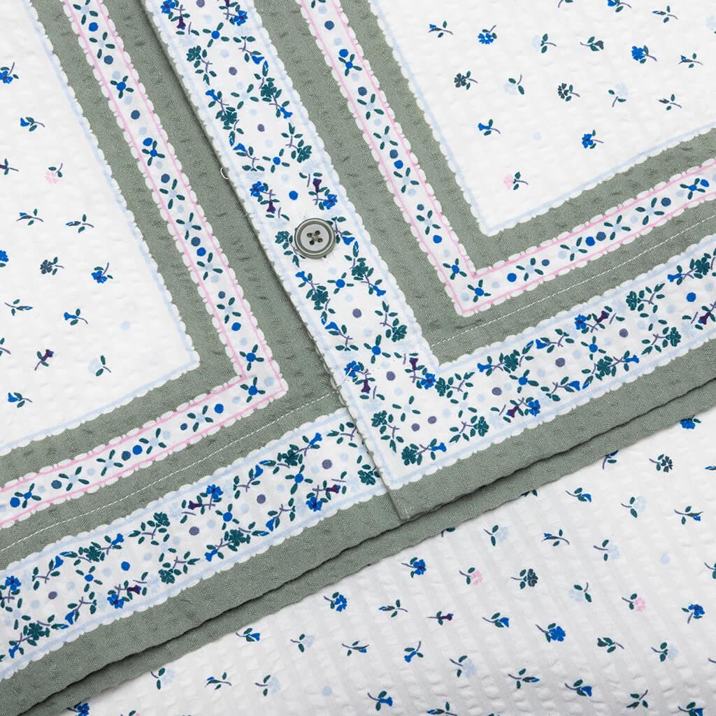 Floral Print Boxy Fit Shirt in Cotton Seersucker - Cream/Green Male Product Image