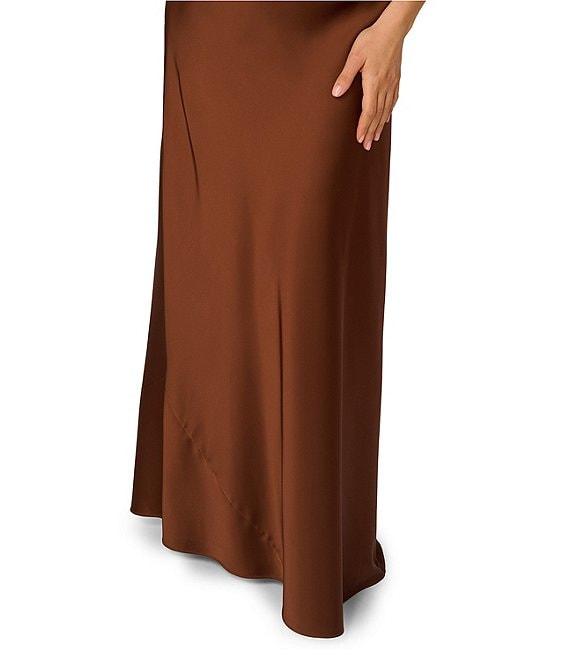 Adrianna by Adrianna Papell Stretch Satin Plunging Neck Sleeveless Pleated Column Gown Product Image