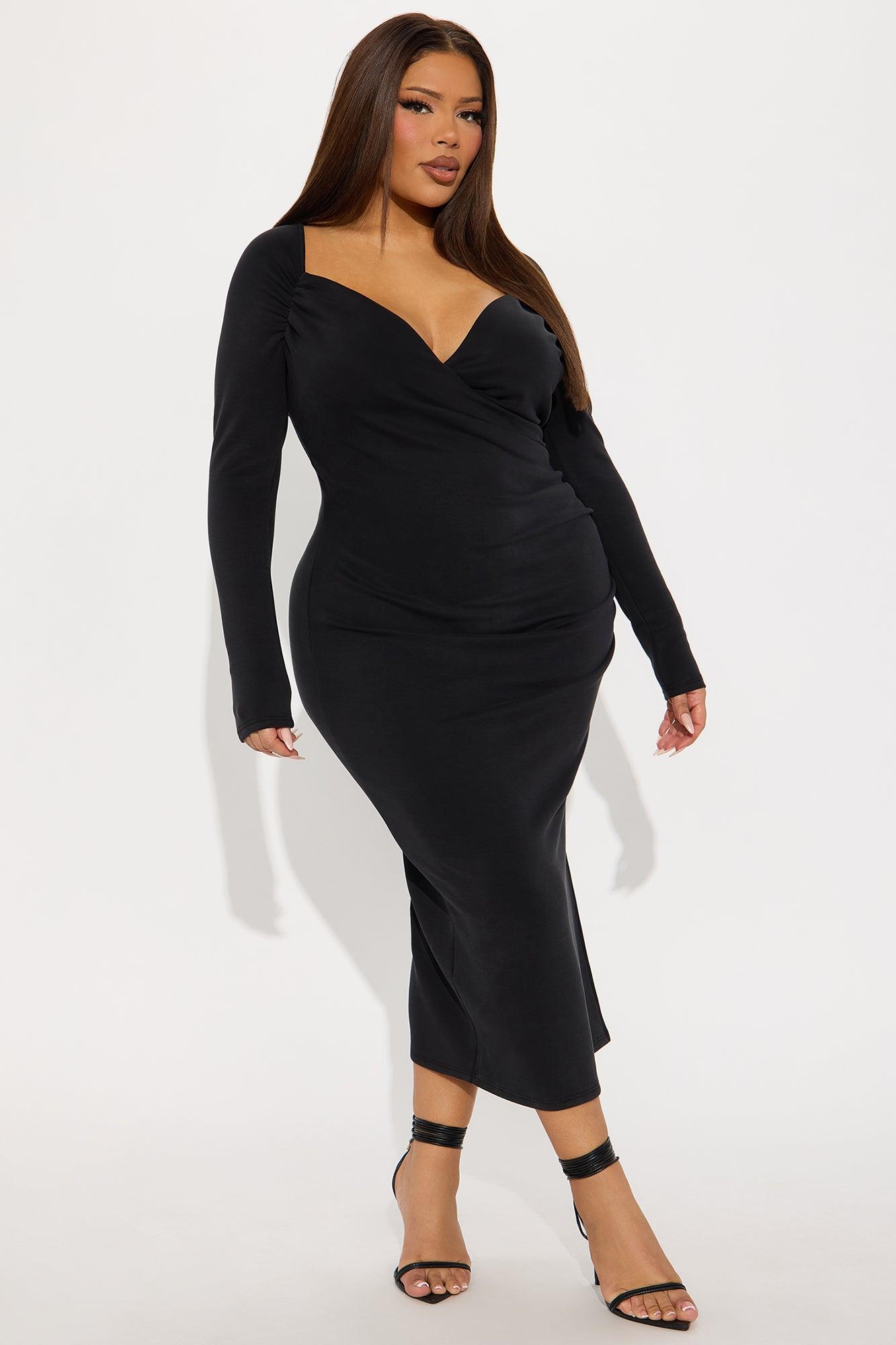 Jemma Ruched Midi Dress - Black Product Image
