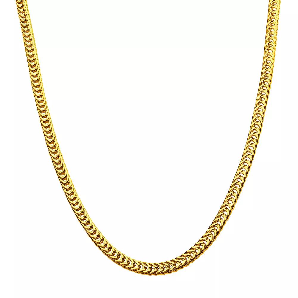 18k Gold Over Stainless Steel 4 mm Foxtail Chain Necklace, Men's, Size: 22", Gold Tone Product Image