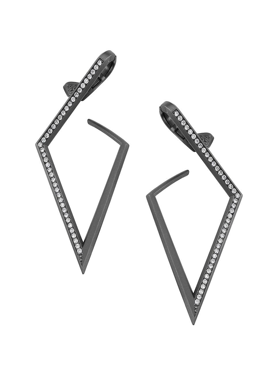 Womens Luminescence Black Rhodium-Plate & Diamond Trident Earrings Product Image