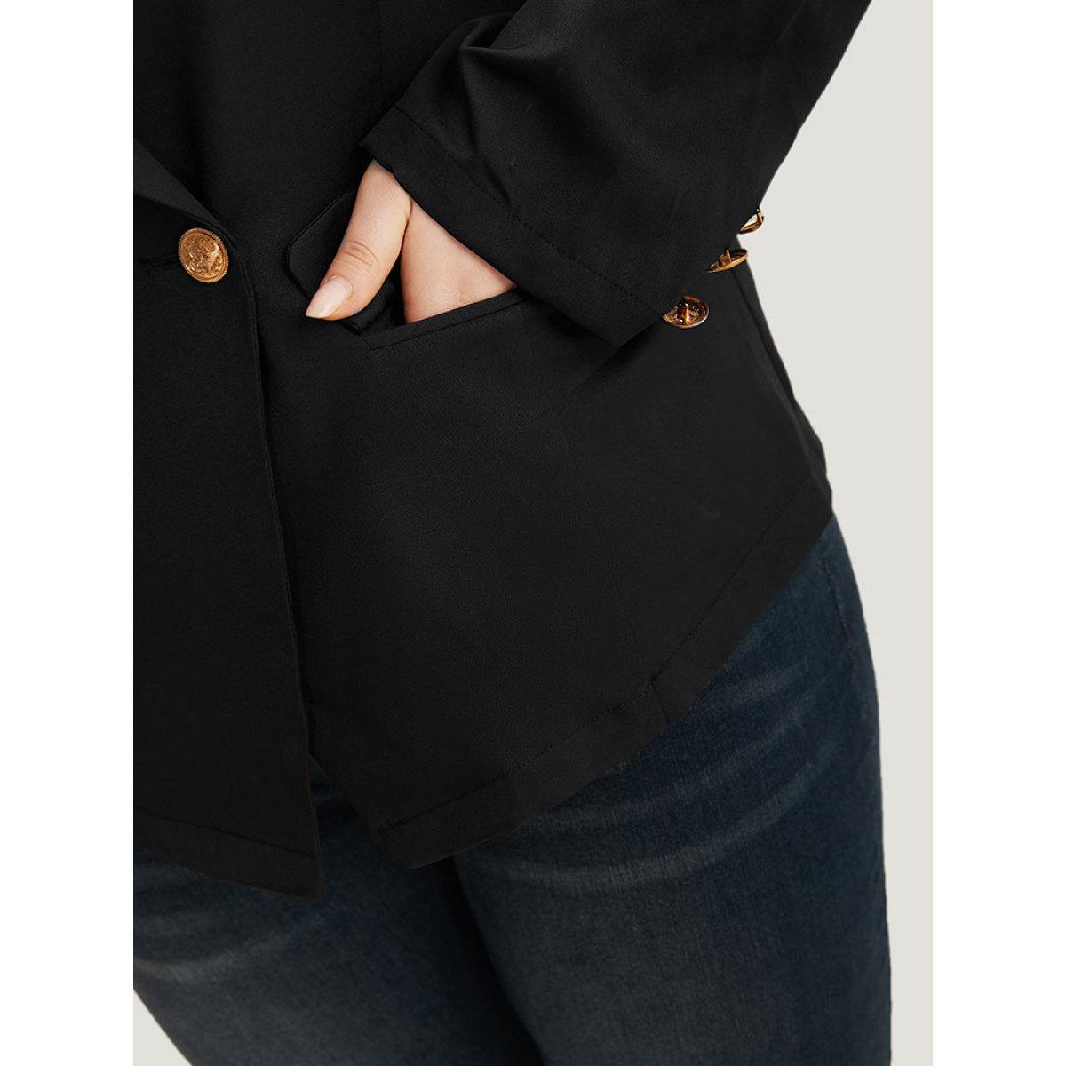 Plus Size Suit Collar Buckle Detail Pocket Blazer Black Women Office Plain Plain Sleeve Long Sleeve Suit Collar 22-24/3X Pocket Workwear Essentials Blazers BloomChic Product Image