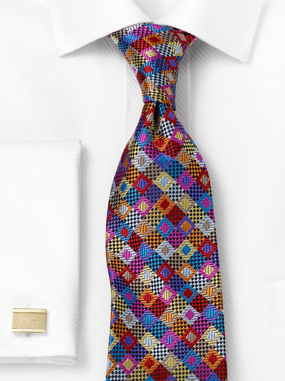 Geometric Woven Silk Tie - Multi Product Image