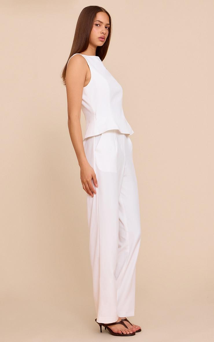 White Woven Peplum Detail Jumpsuit Product Image