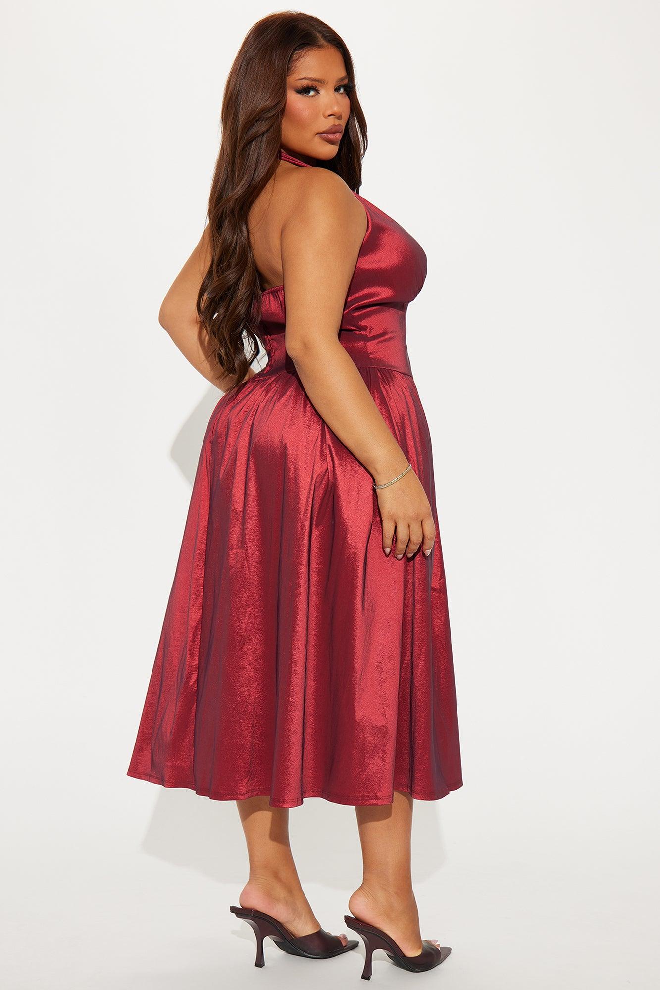 Tyra Taffeta Midi Dress - Wine Product Image