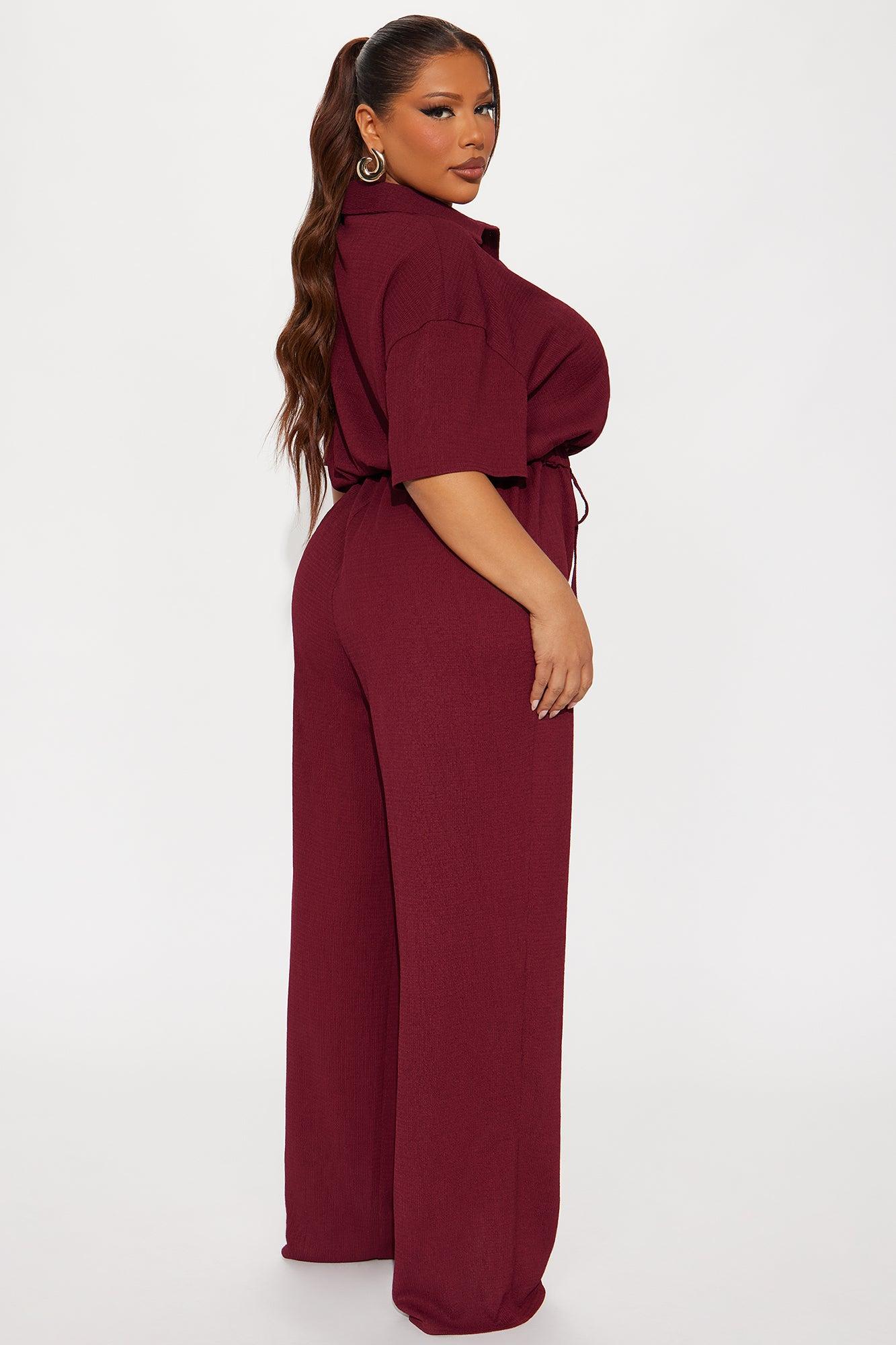 Cherry Kisses Textured Jumpsuit - Burgundy Female Product Image