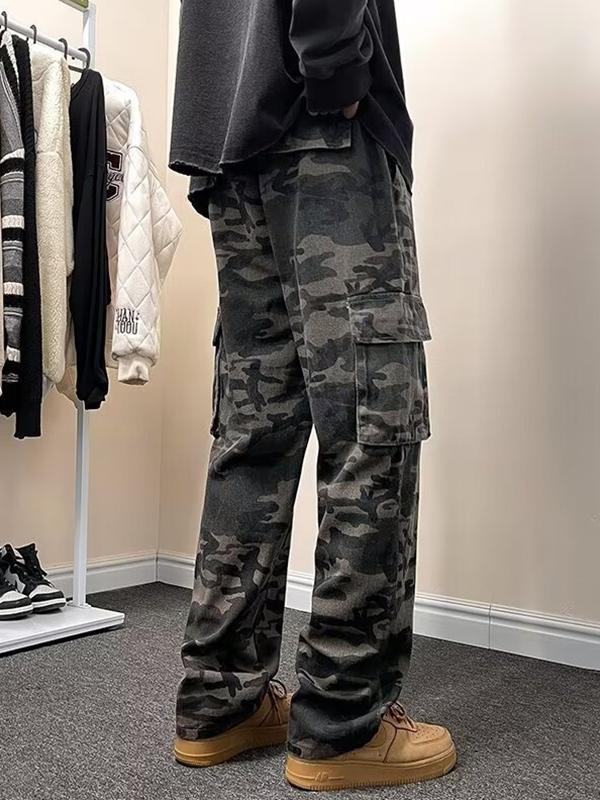 Men's Camo Print Drawstring  Cargo Pants Product Image