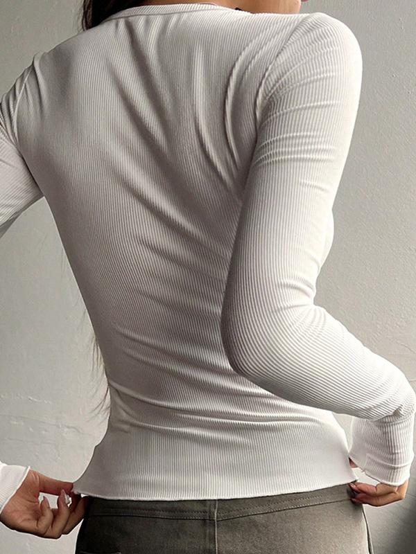 Solid Color Crew Neck Breasted Long Sleeve Knit Product Image