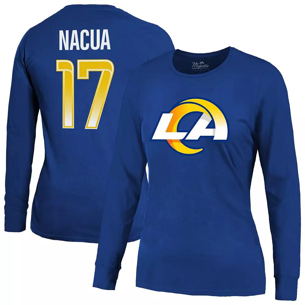 Women's Majestic Threads Puka Nacua Royal Los Angeles Rams Player Name & Number Long Sleeve T-Shirt,  Product Image