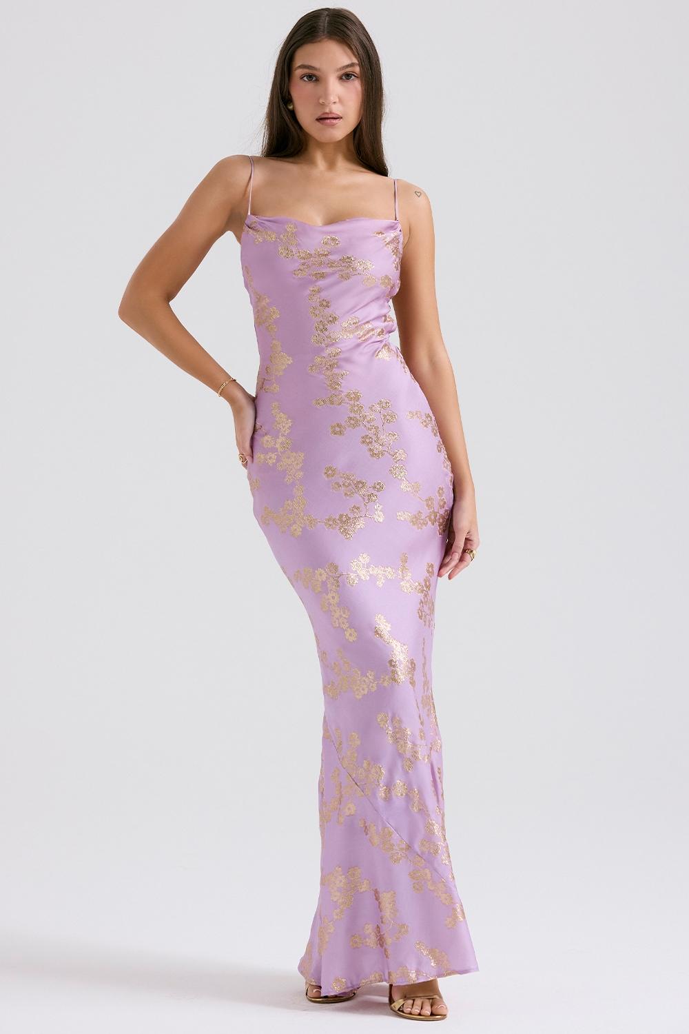 Capriana   orchid jacquard satin gown Product Image