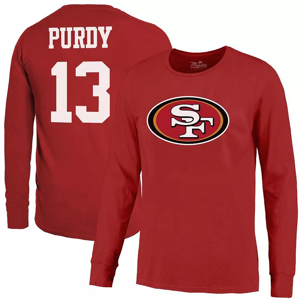 Men's Majestic Threads Brock Purdy Scarlet San Francisco 49ers Name & Number Long Sleeve T-Shirt,  Product Image