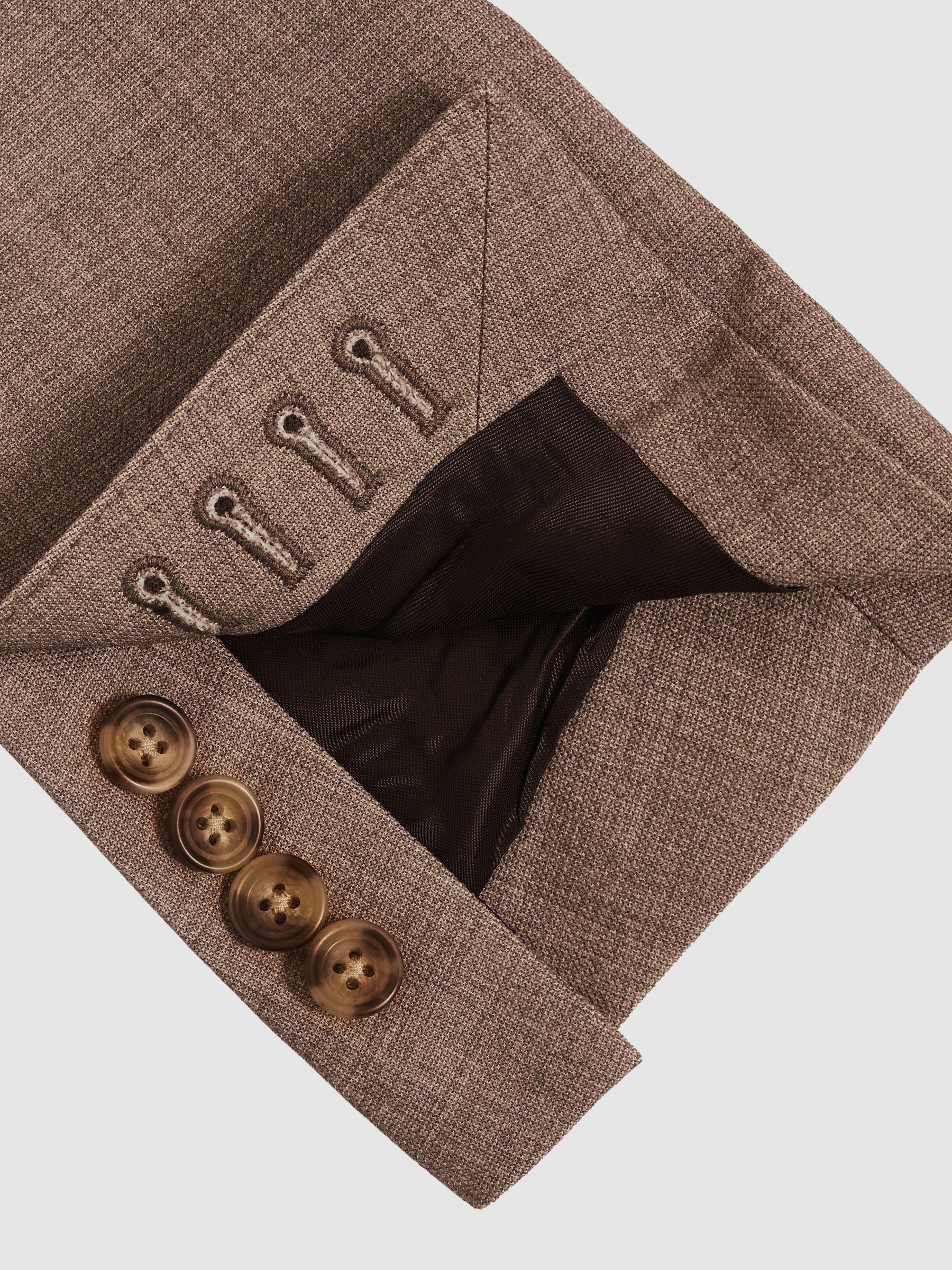 Slim-Fit Double-Breasted Textured Suit Blazer With Wool in Brown Product Image
