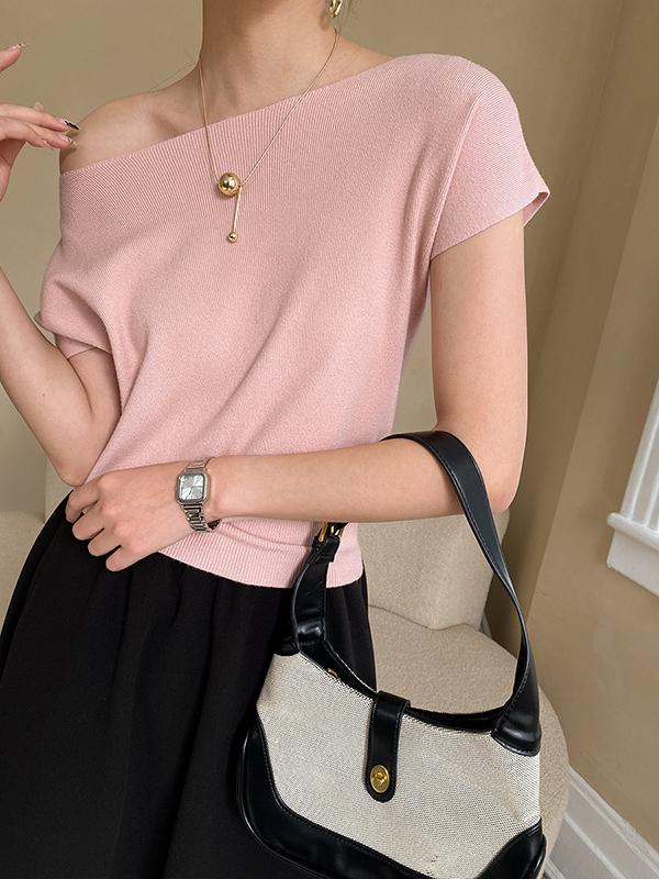 Stylish Loose Solid Color Boat Neck Knitwear Pullovers Tops Product Image
