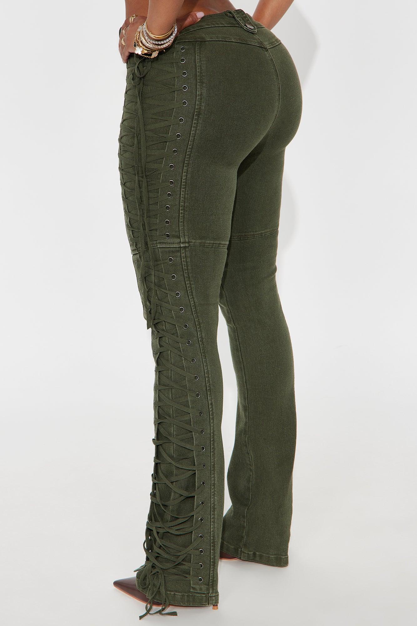 After Hours Lace Up Flare Pant - Olive Female Product Image