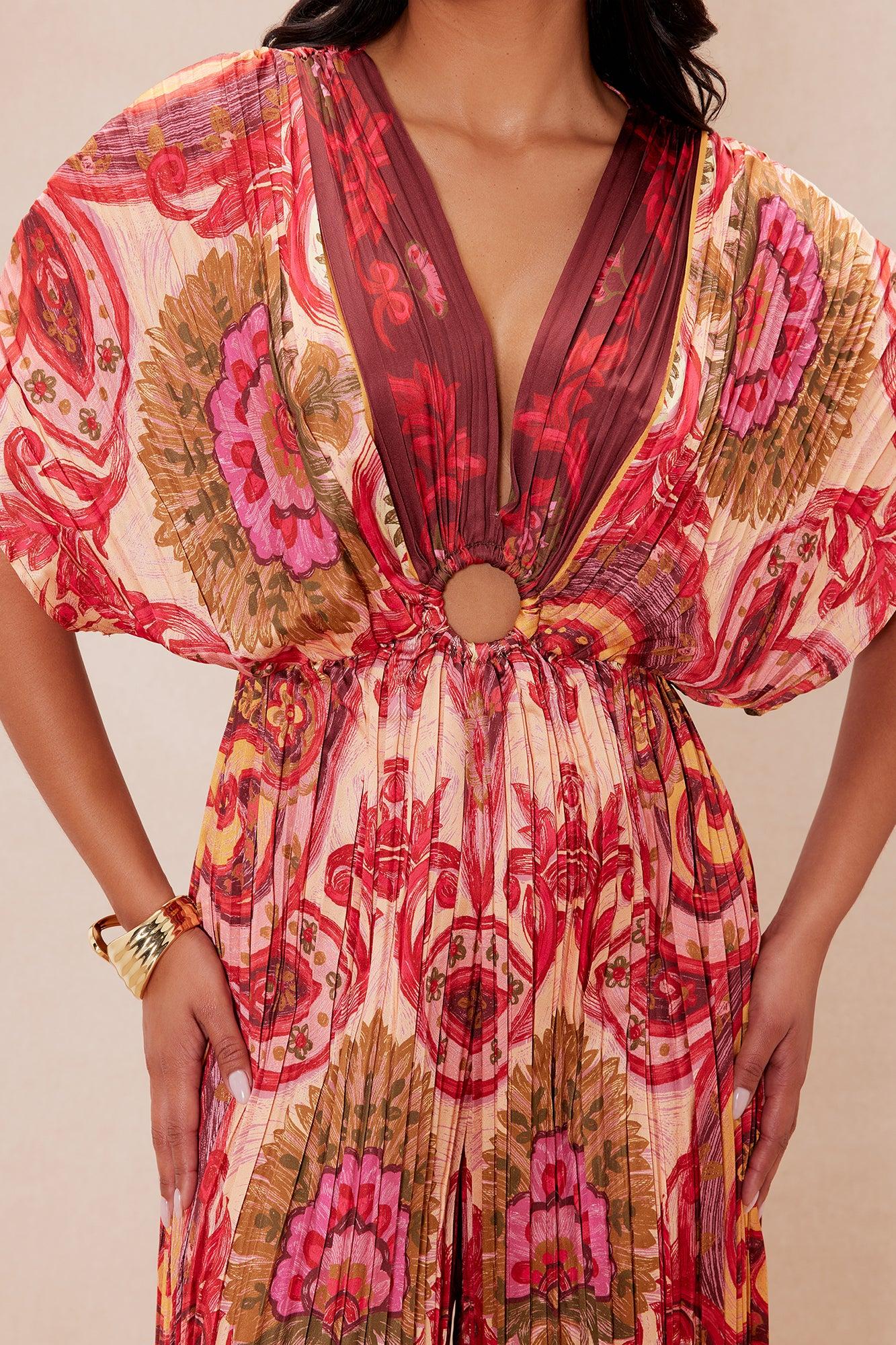 Kamari Pleated Wide Leg Jumpsuit - Red/combo Product Image