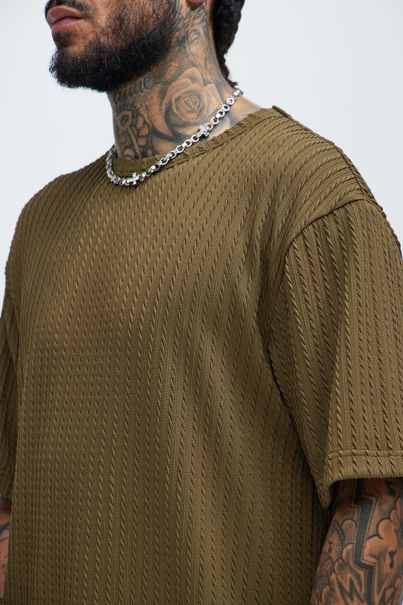 Rope Textured Relaxed Tee - Olive Product Image