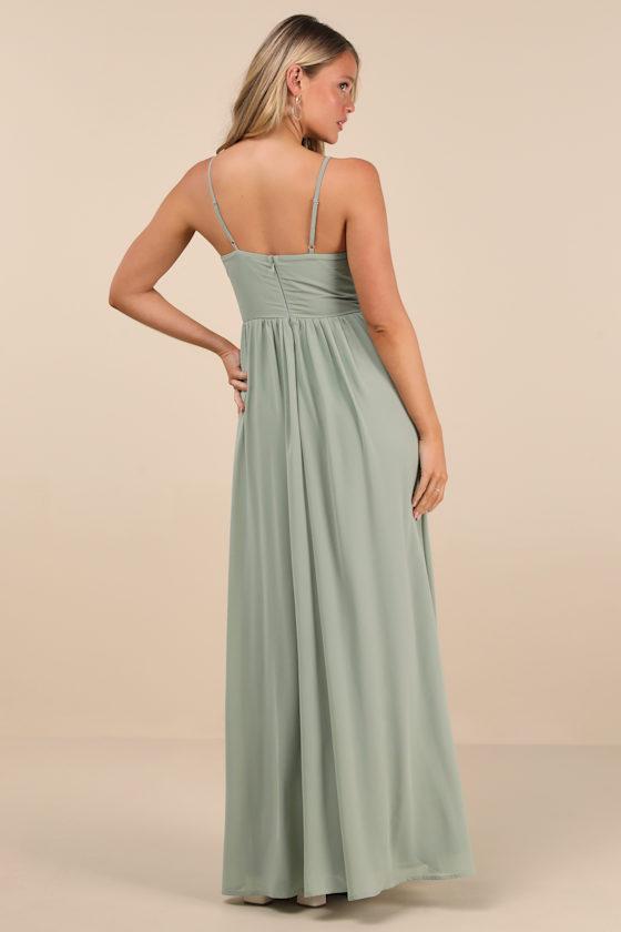 Kaylin Sage Pleated Lace Maxi Dress Product Image
