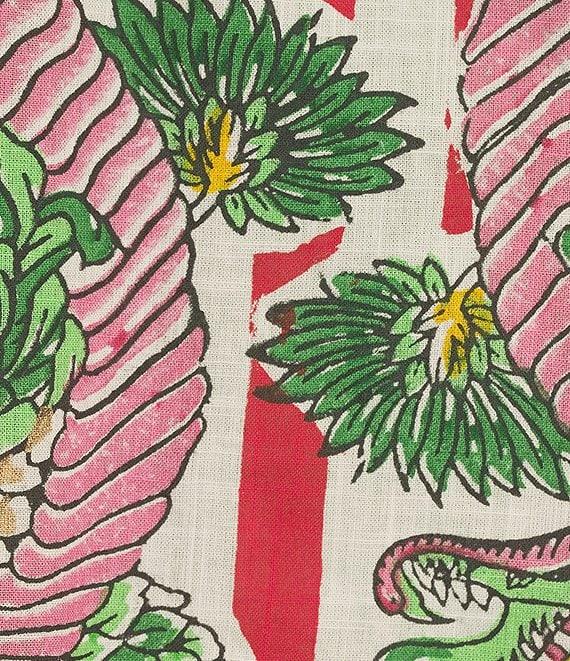 Mo Maya Red Stripe Dragon Print Camp Collar Short Sleeve Button Front Coordinating Coverup Top Product Image