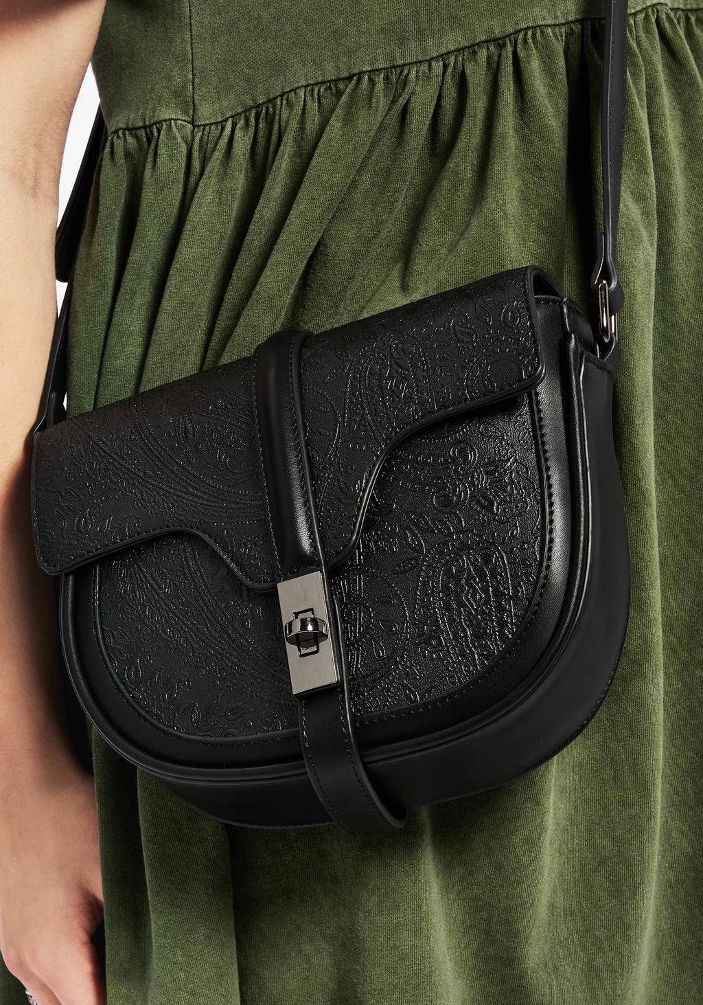 Cypress Paisley Debossed Crossbody Satchel Bag - Black Product Image