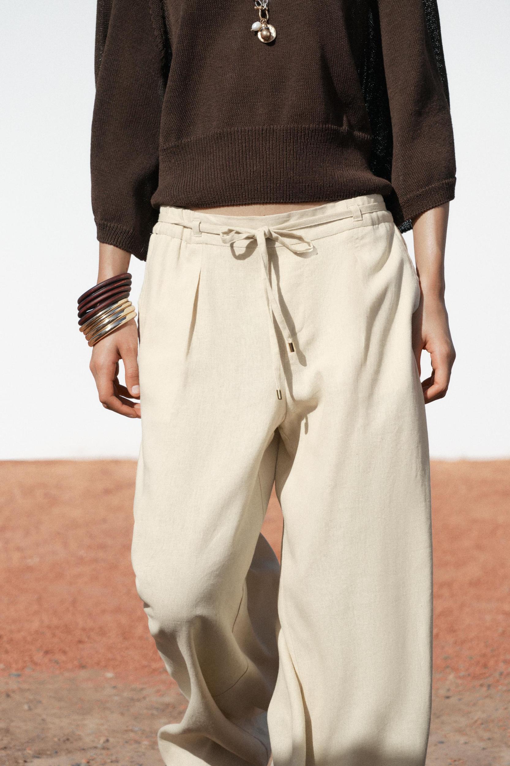 WIDE LEG LINEN PANTS WITH BELT Product Image