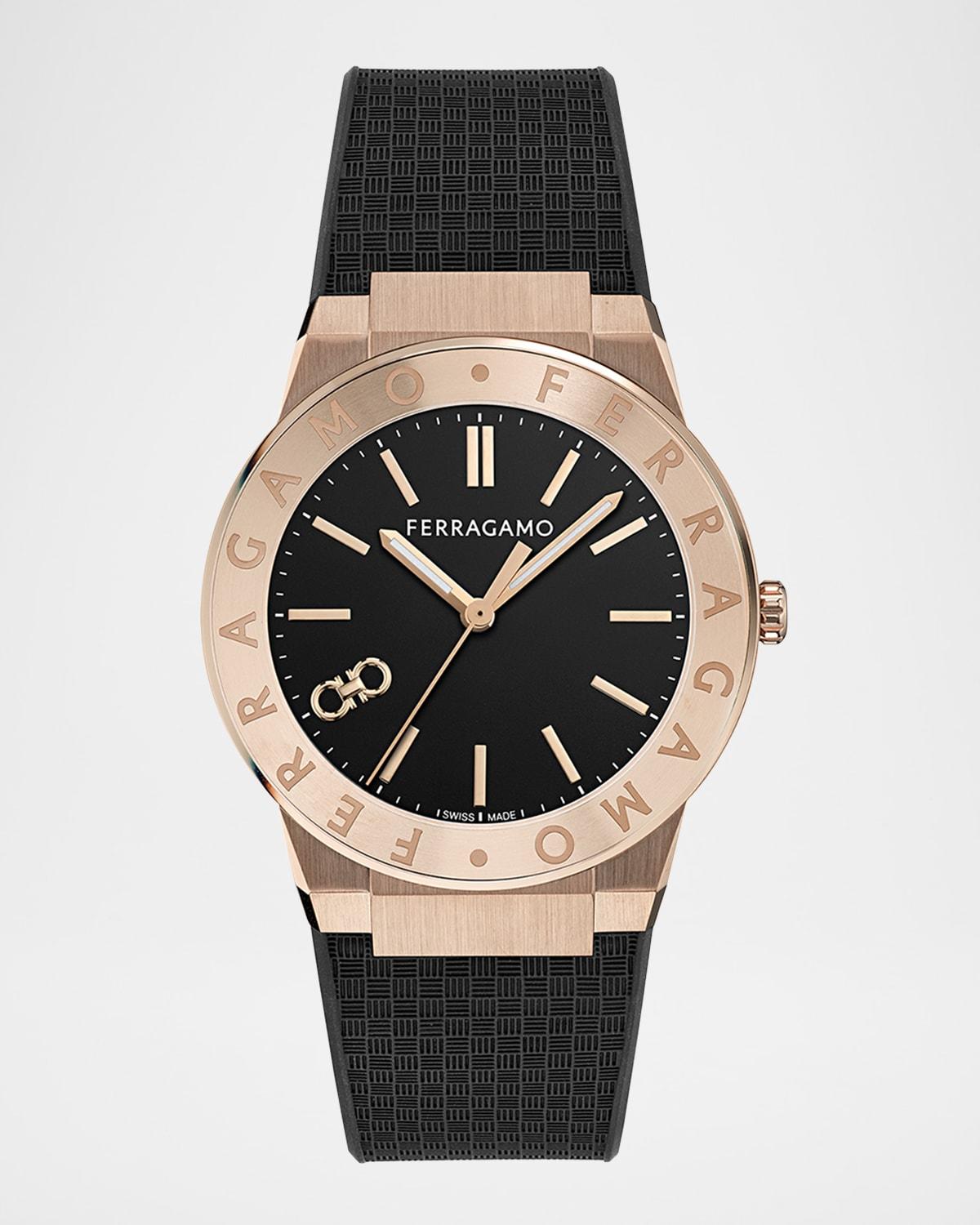 Mens Ferragamo Sapphire Logo 41MM IP Rose Gold Recycled PU Watch Product Image