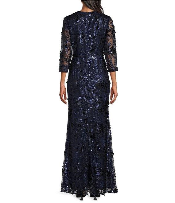 Alex Evenings 3/4 Sleeve Square Neck Sequin Gown Product Image