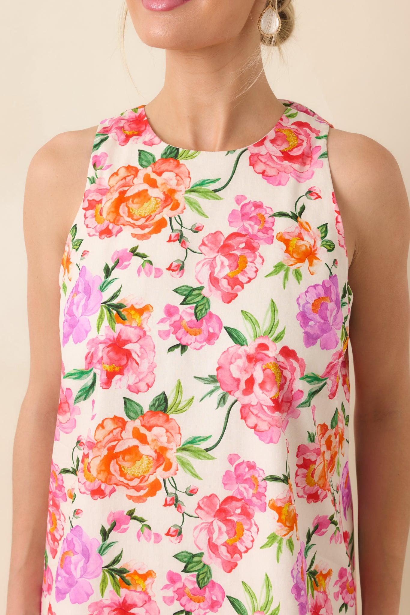 Prosperina Claire Pink Multi Floral Cotton Bow Back Dress Product Image