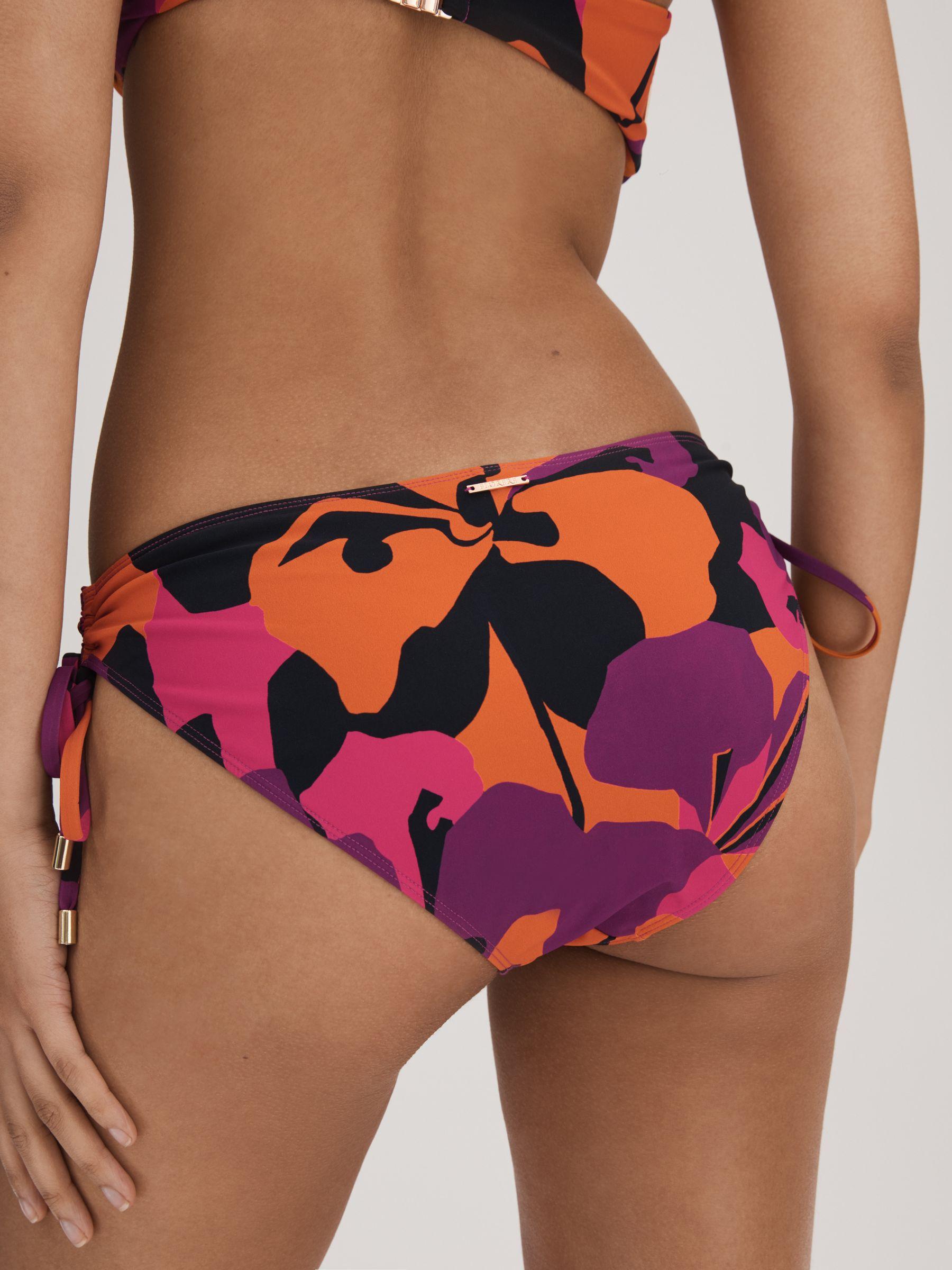 Florere Printed Ruched Bikini Bottoms in Pink/Orange Product Image