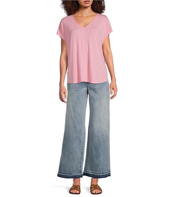 Gibson & Latimer Knit V-Neck Dropped Short Sleeve Shell Shirttail Tee Shirt Product Image