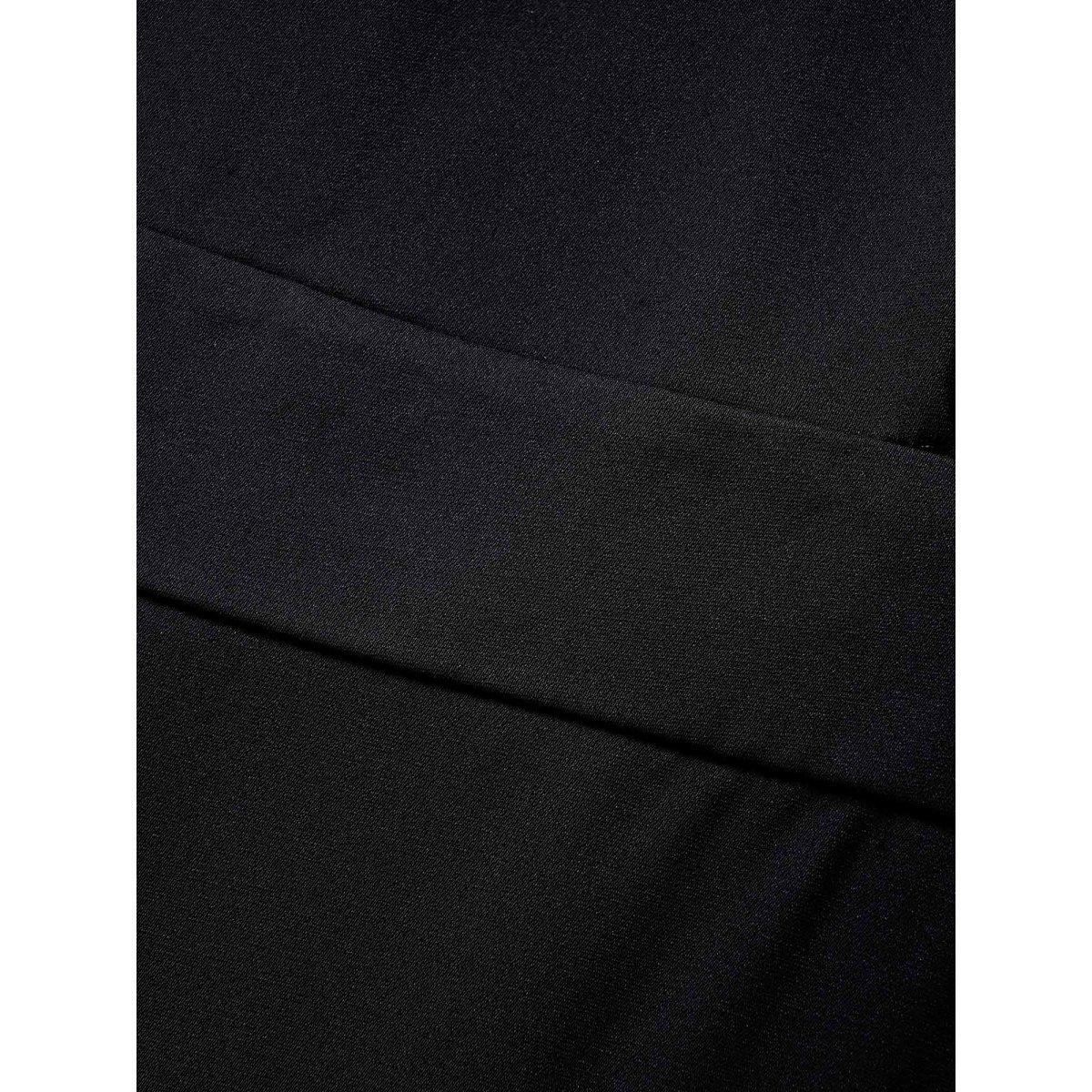 Plus Size Geometric Square Neck Raglan Sleeve Elastic Waist Dress Black Women At the Office Non Square Neck Half Sleeve Curvy Midi Dress BloomChic 12/L Product Image