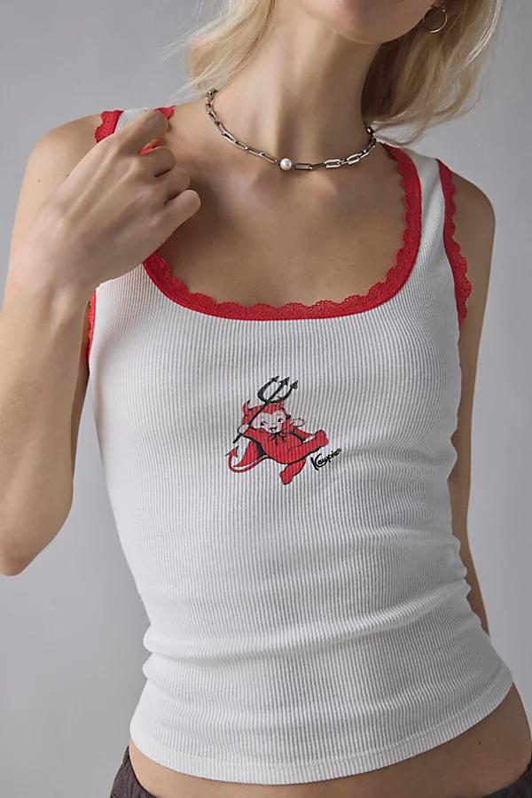 Lace Trim Graphic Scoop Neck Cropped Tank Top Womens at Urban Outfitters Product Image