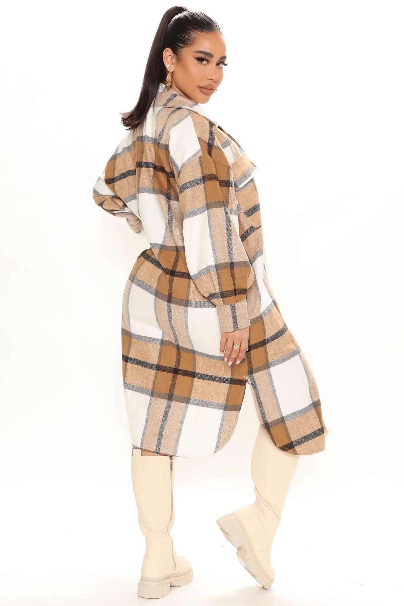 One Step Closer Long Shacket - Taupe/combo Product Image