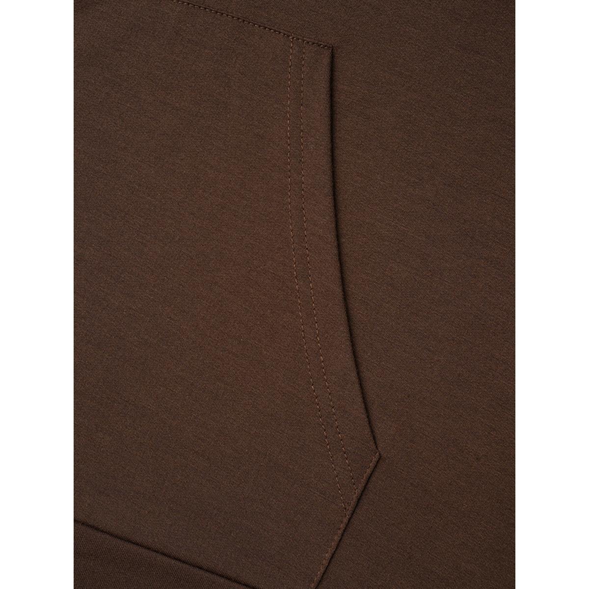 Plus Size Floral Zipper Patch Pocket Hooded Sweatshirt Women Browncoffeecolor Casual Contrast Loose Hooded Everyday Sweatshirts BloomChic 14-16/1X Product Image