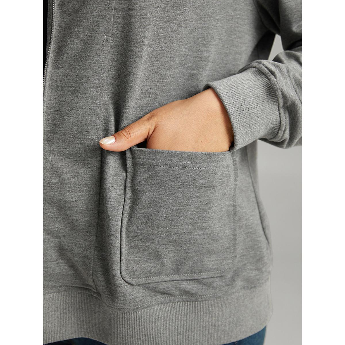 Plus Size Solid Zipper Pocket Jacket Women Gray Plain Pocket Everyday Jackets BloomChic 26/4X Product Image
