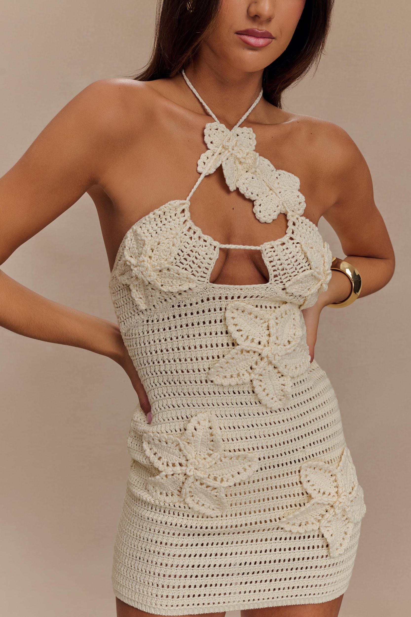 Kyla Floral Crochet Mini Dress - Buttercream Product Image