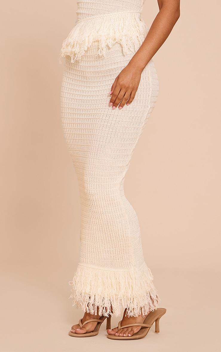 Petite Cream Fringe Edge Knit Maxi Skirt Product Image