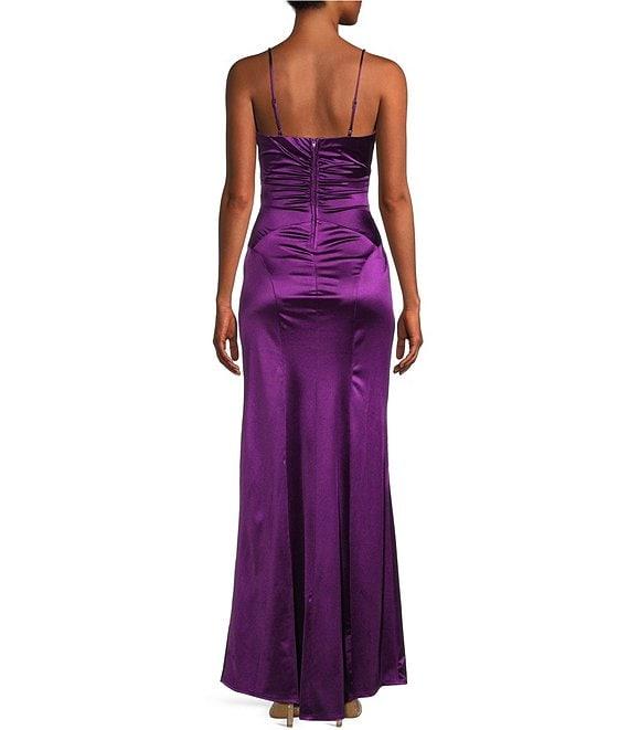 Honey and Rosie Spaghetti Strap V-Neck Royal Sateen Dress Product Image