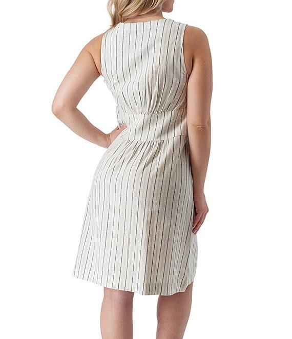 Aventura Breezey Woven Stripe V-Neck Sleeveless Button Front Fit & Flare Dress Product Image