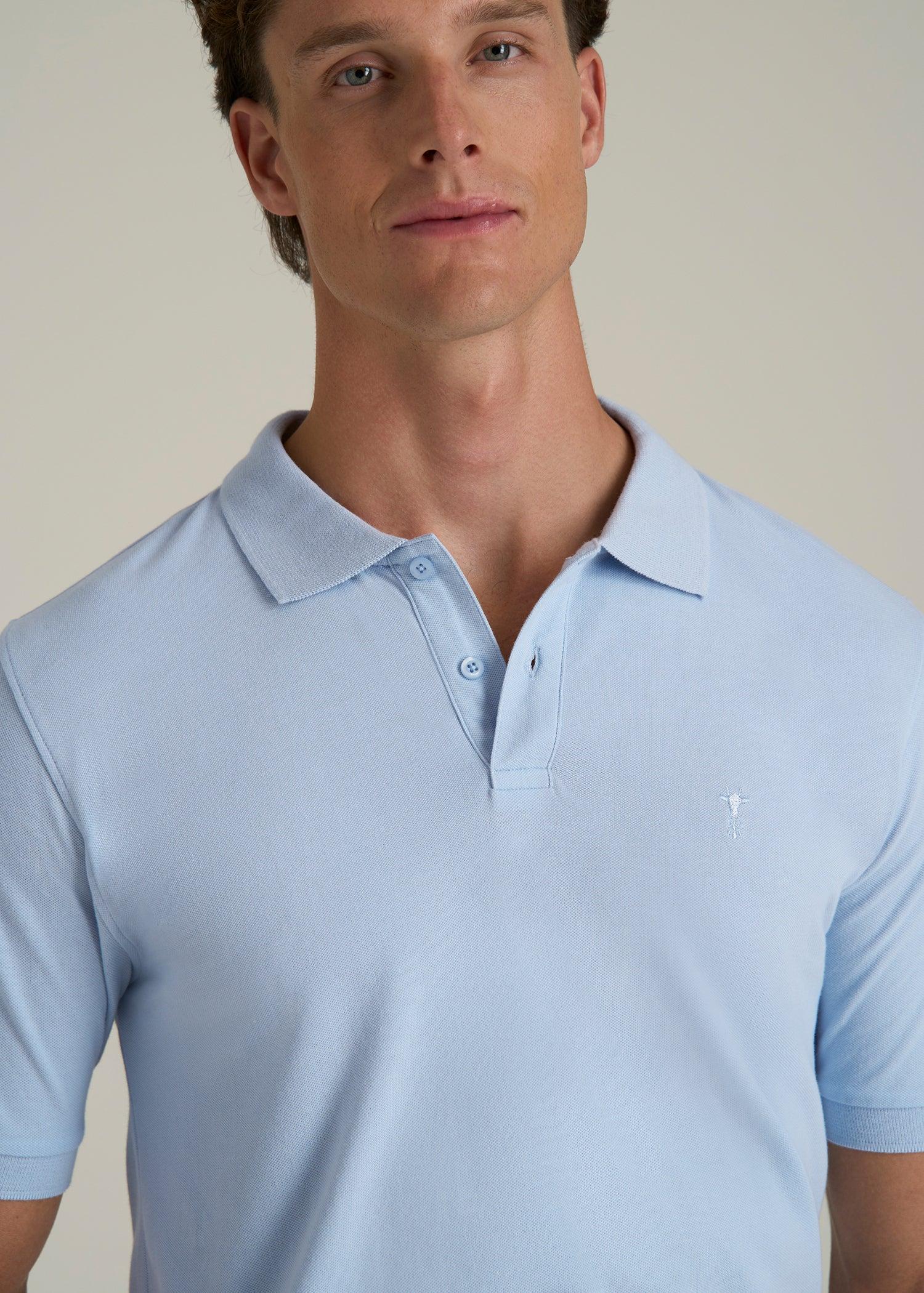 Classic Polo with Embroidered Logo for Tall Men in Ice Blue Male Product Image